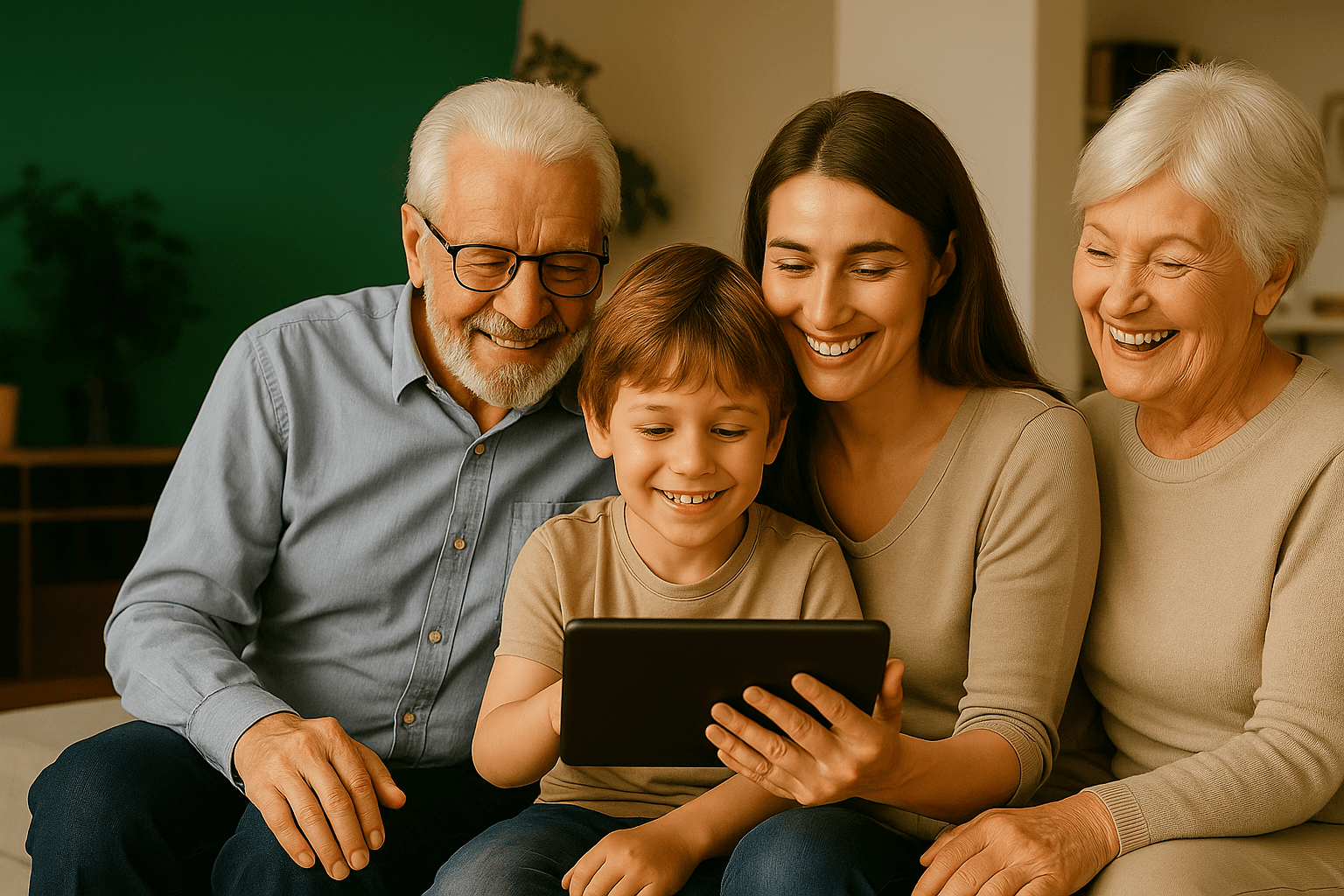 Happy family using health tracking